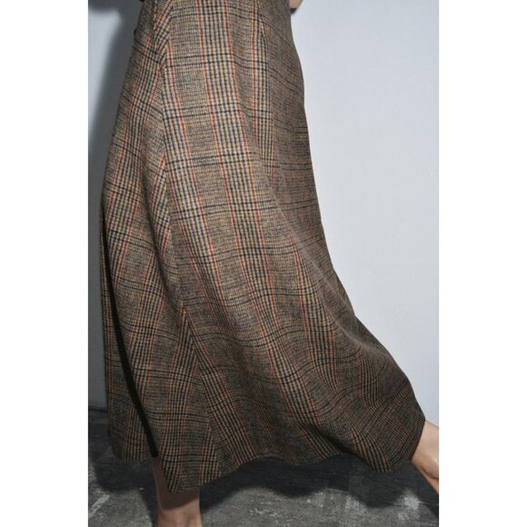 ZARA ZW COLLECTION CHECK SKIRT WITH WOOL AND PLEATS - Picture 4 of 10